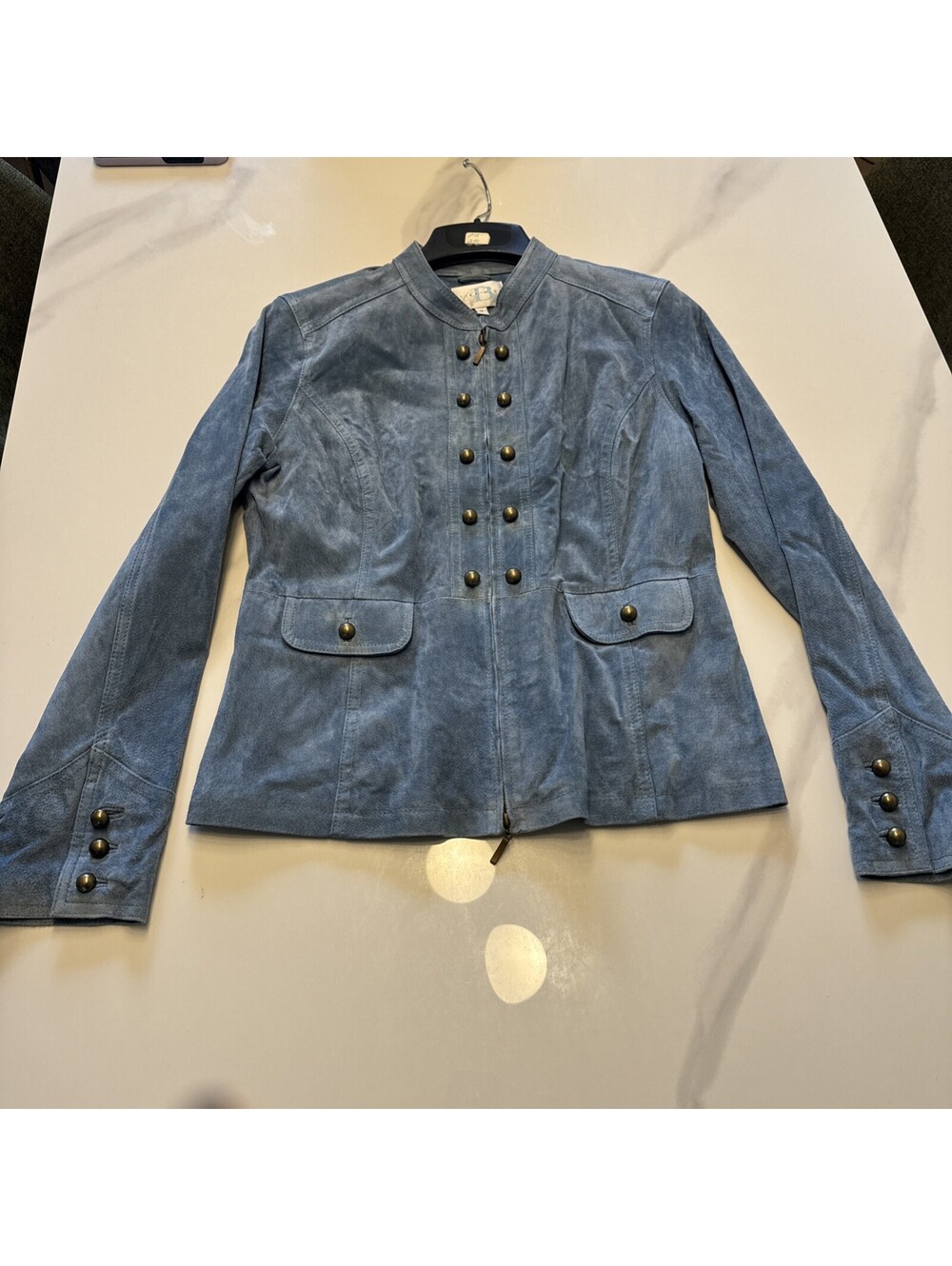 New Without Tags - Alice Blue Leather Suede Bomber Jacket - Size M - Light Blue